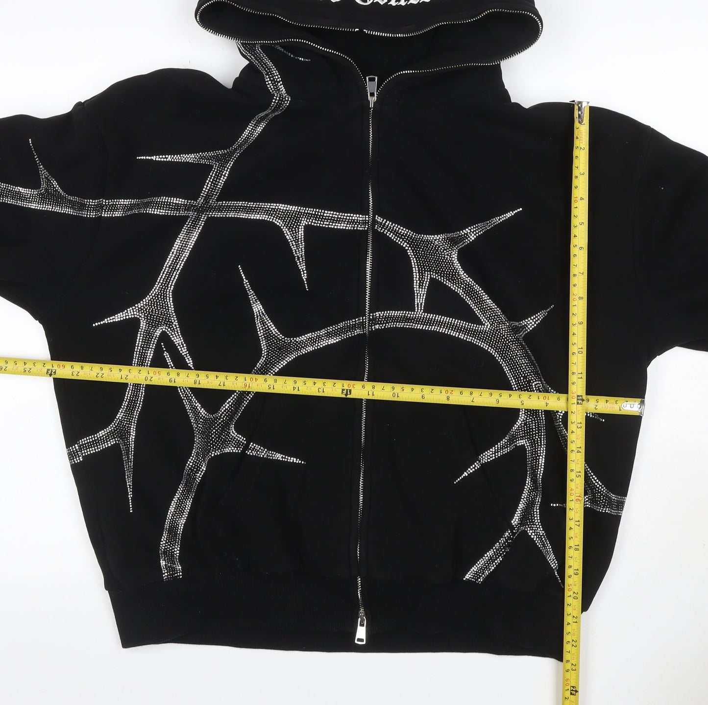 Named Collective Women Black M Full Zip Rhinestone Gothic Hoodie