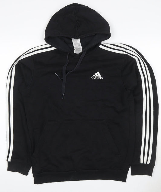 Adidas Men’s Black S 3-Stripes Logo Pullover Hoodie Sports Fleece