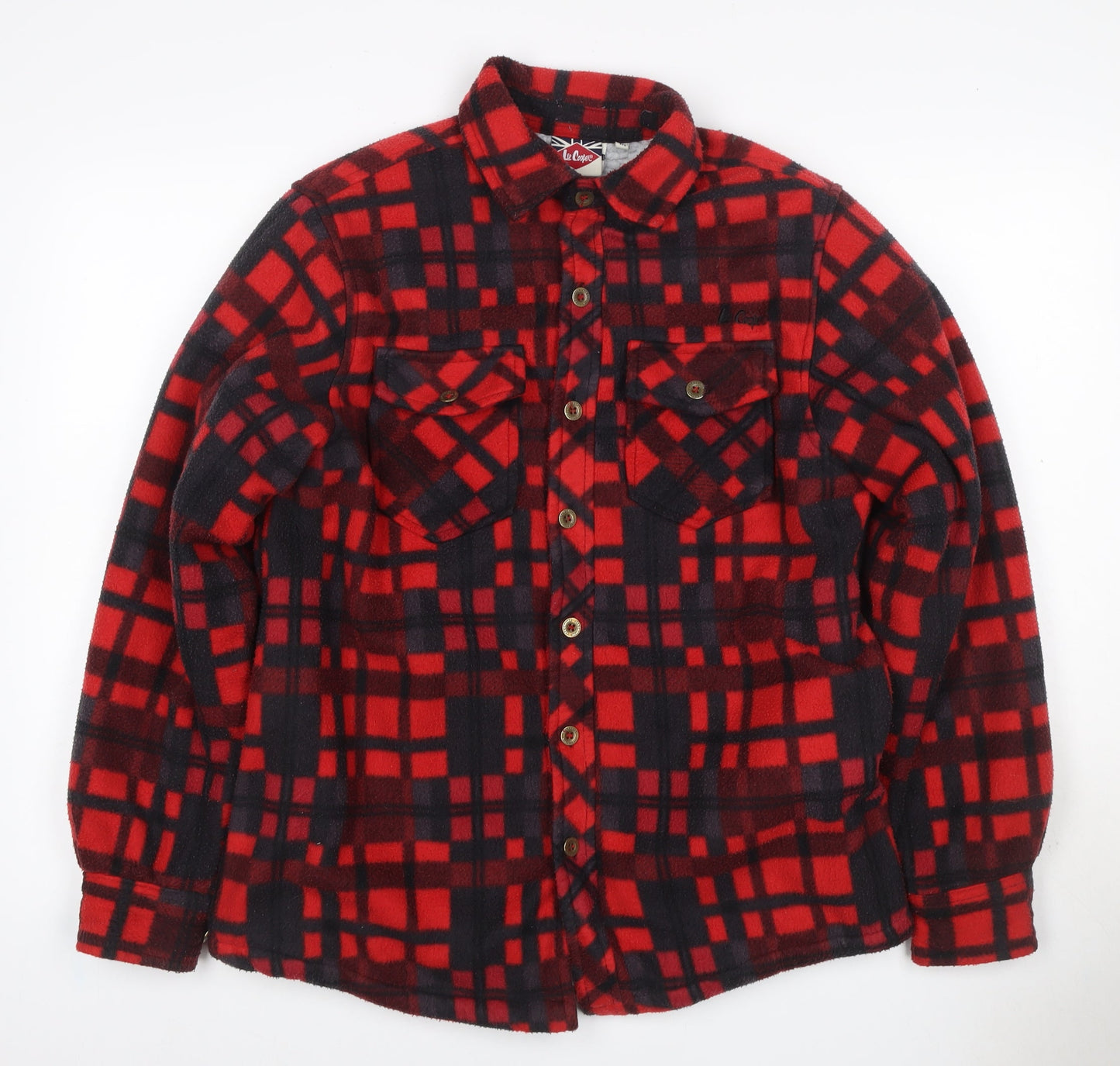 Lee Cooper Men's Red Check Padded Fleece Jacket Size M Button Front