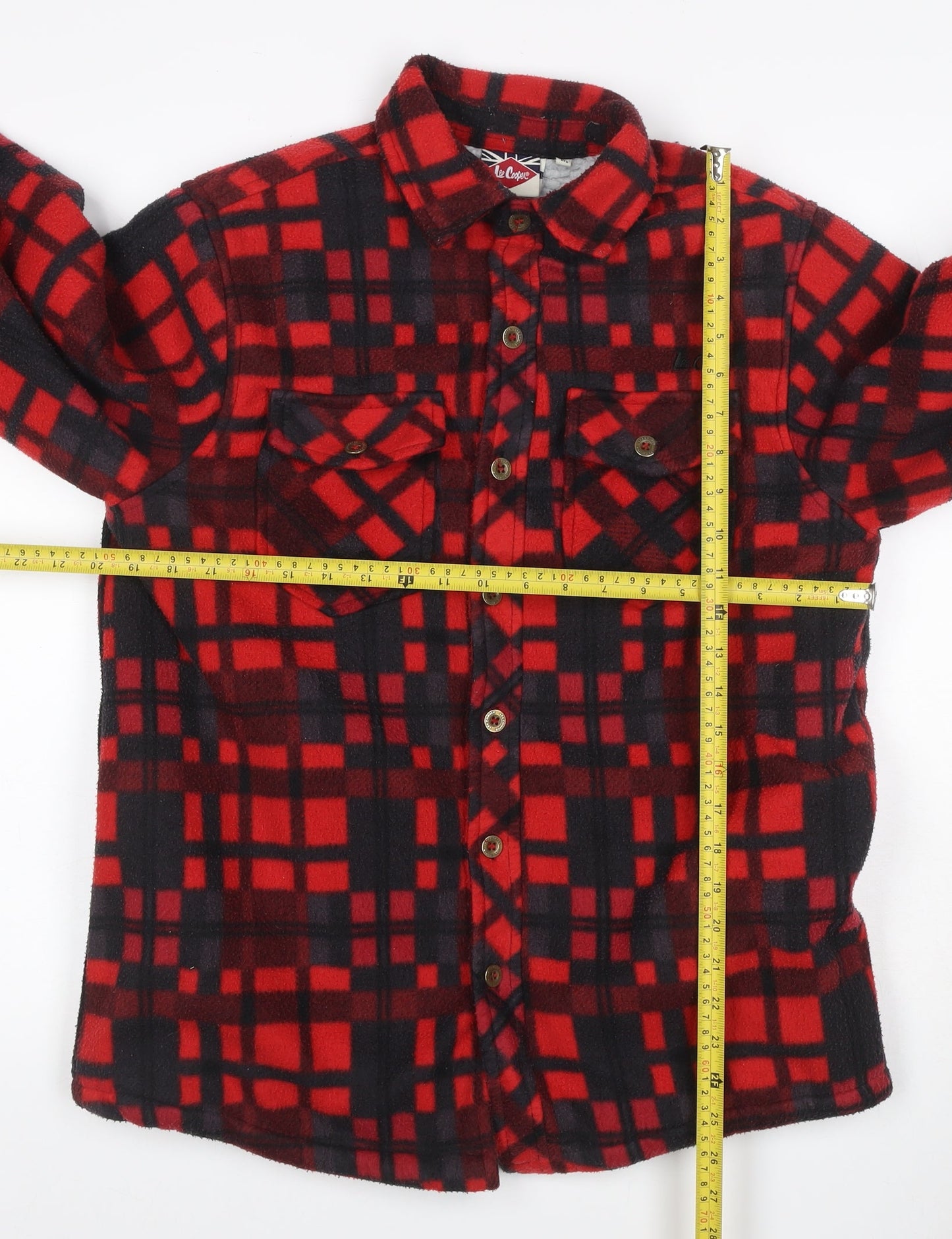 Lee Cooper Men's Red Check Padded Fleece Jacket Size M Button Front