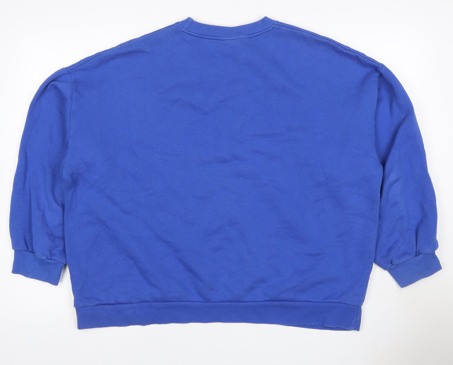 Pull&Bear Women’s Blue M Crew Neck Logo Fleece Pullover Sweatshirt