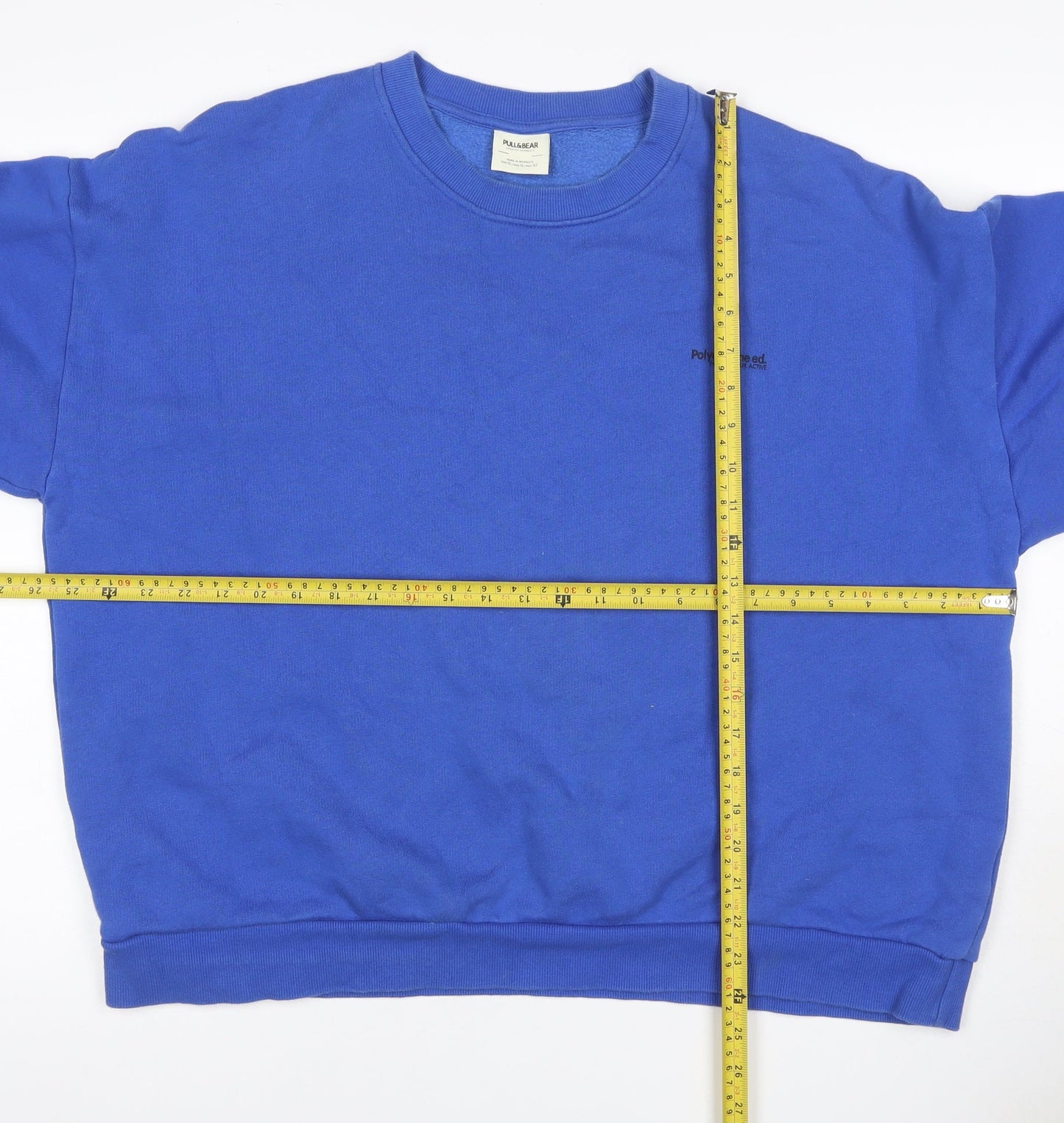 Pull&Bear Women’s Blue M Crew Neck Logo Fleece Pullover Sweatshirt