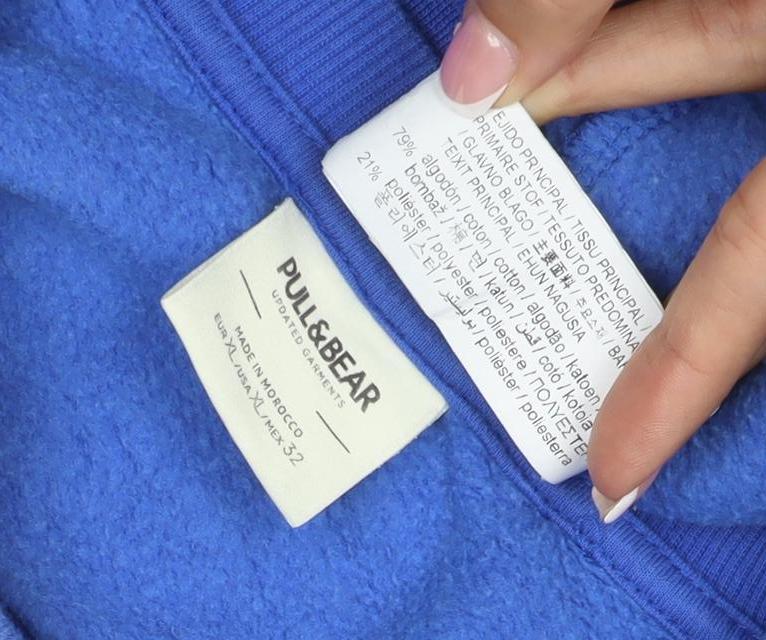 Pull&Bear Women’s Blue M Crew Neck Logo Fleece Pullover Sweatshirt