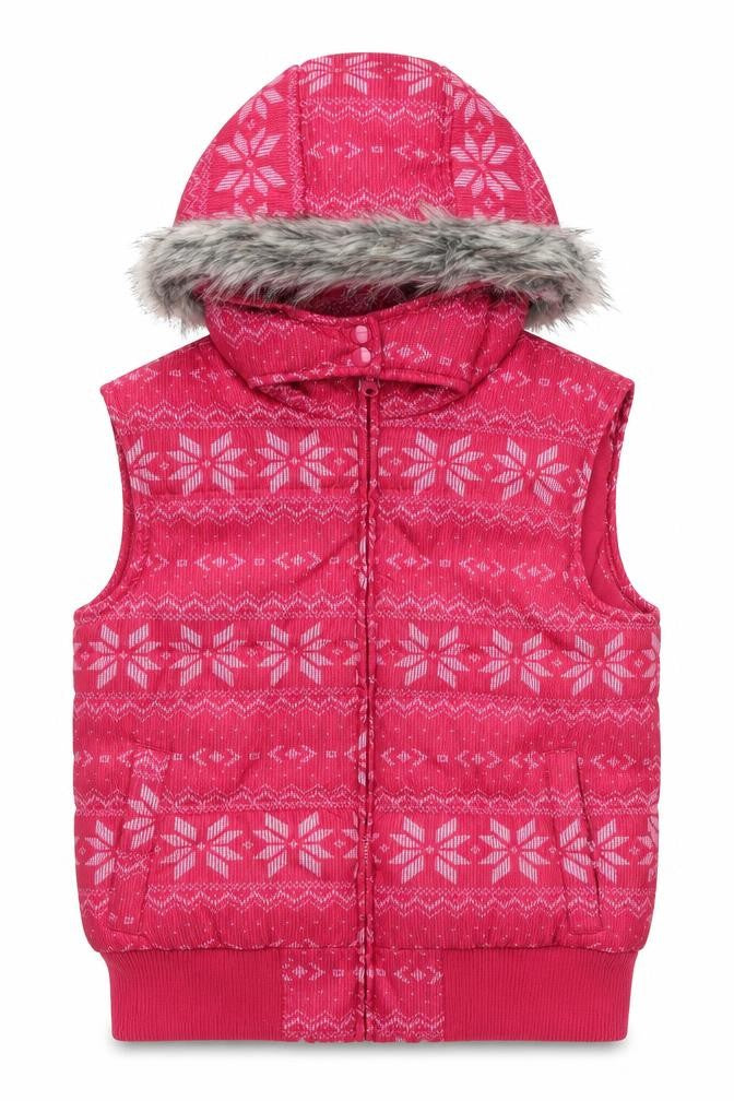 Front view of miss e-vie girls’ pink 14-15 years fair isle hooded padded gilet