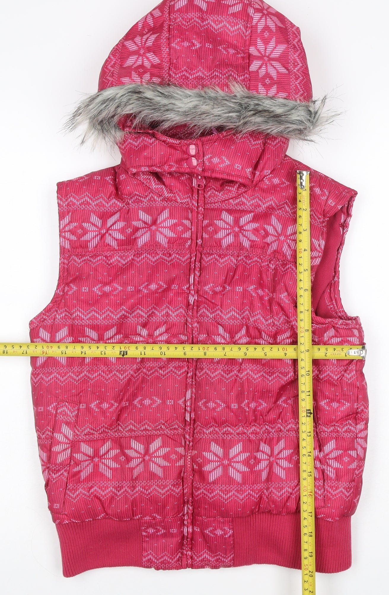 miss e-vie Girls Pink 14-15 Years Fair Isle Hooded Padded Gilet