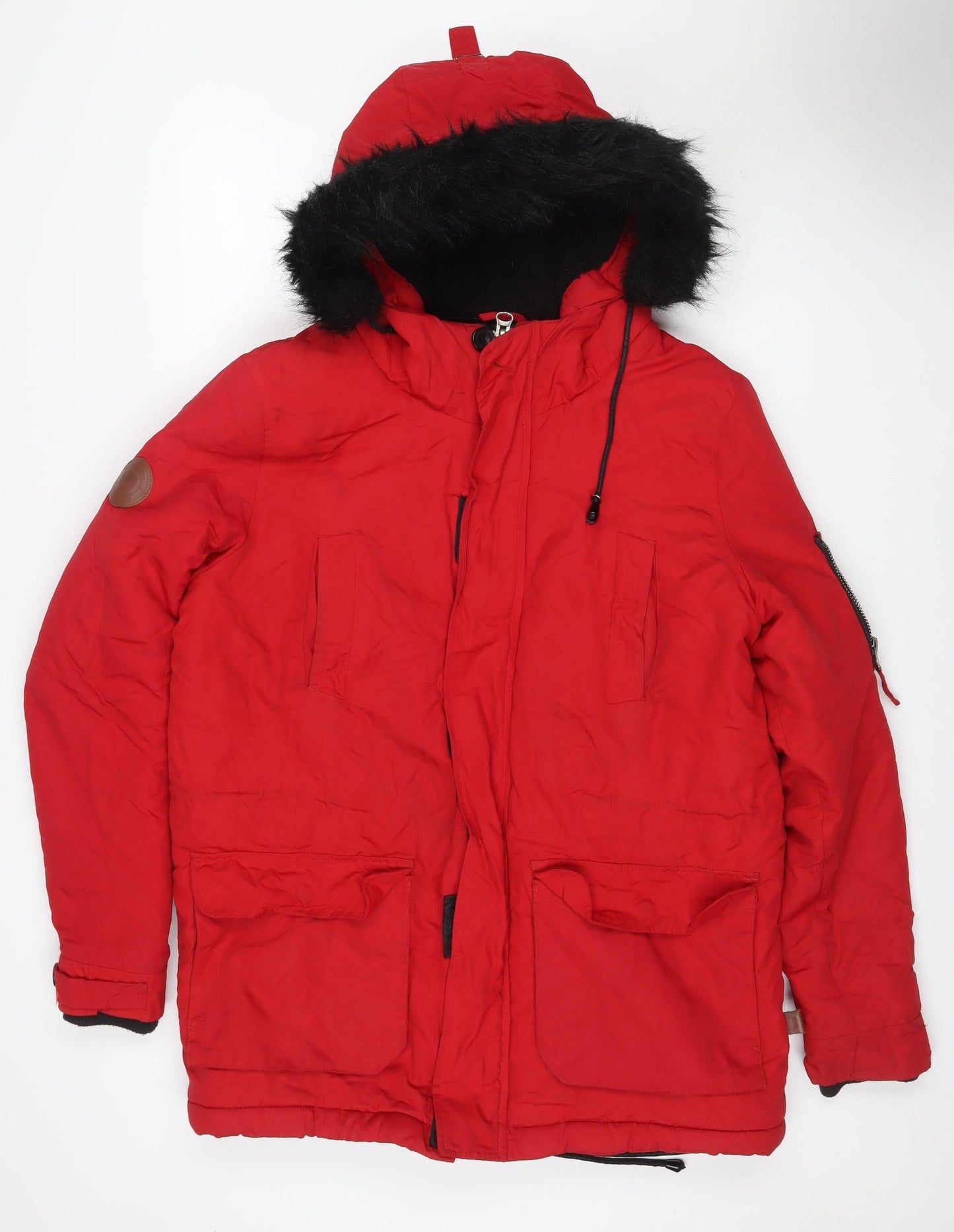 Bellfield Women's Red M Faux Fur Hooded Padded Parka Jacket