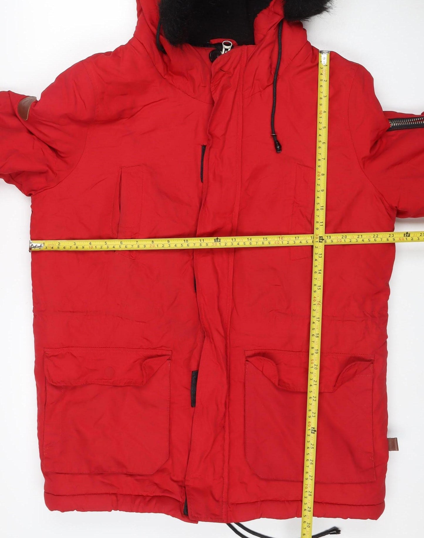 Bellfield Women's Red M Faux Fur Hooded Padded Parka Jacket