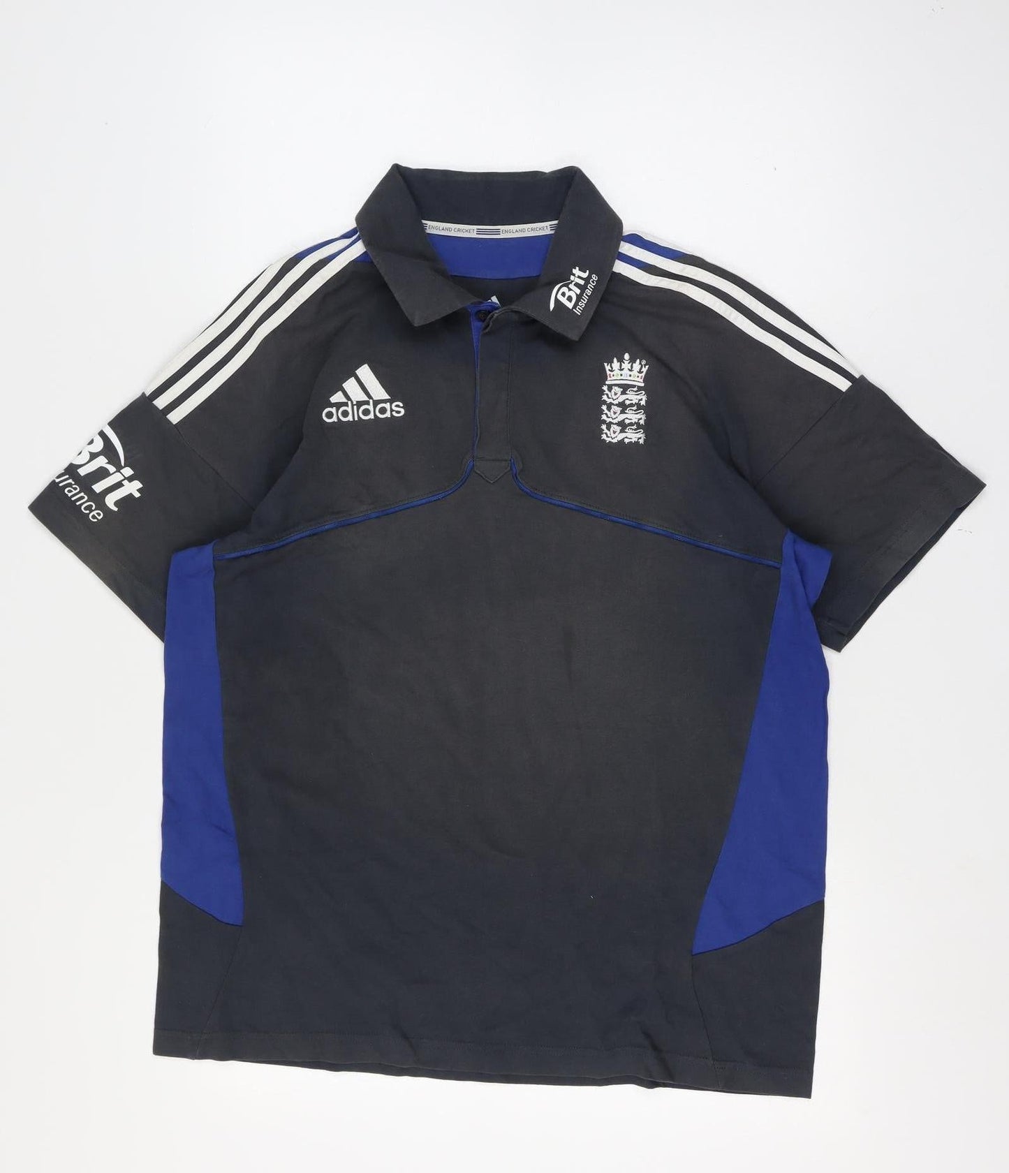 adidas Men’s Black Blue England Cricket Polo Shirt L Jersey