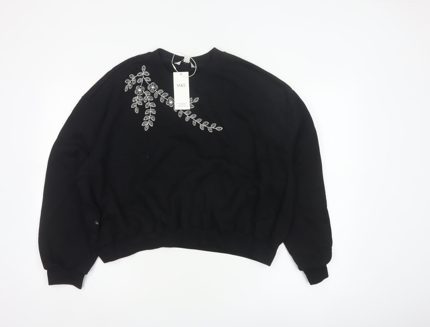 Marks & Spencer Women’s Black M Pullover Sweatshirt Beaded Floral NWT