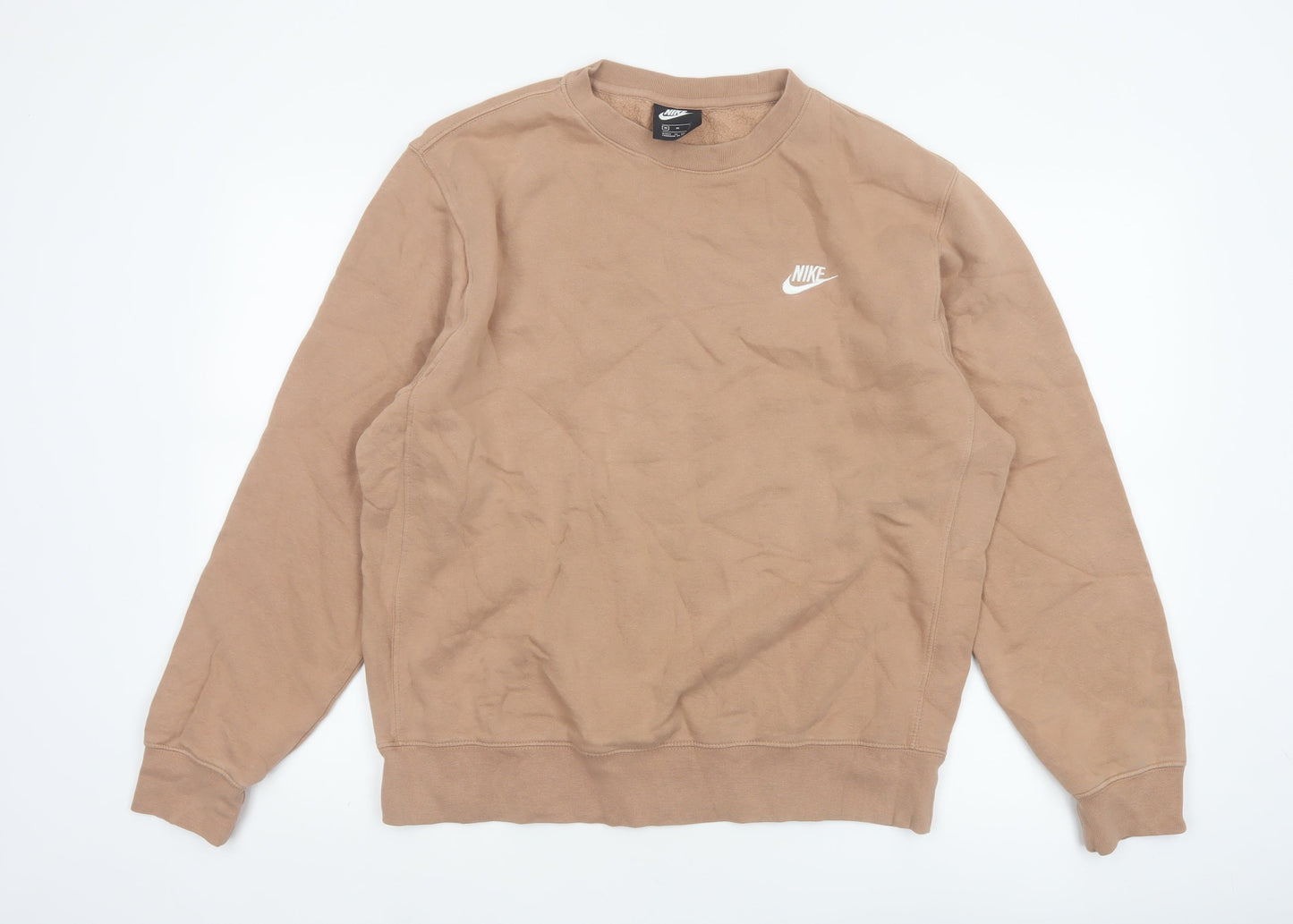 Nike Men’s Beige M Pullover Crew Neck Fleece Logo Sweatshirt