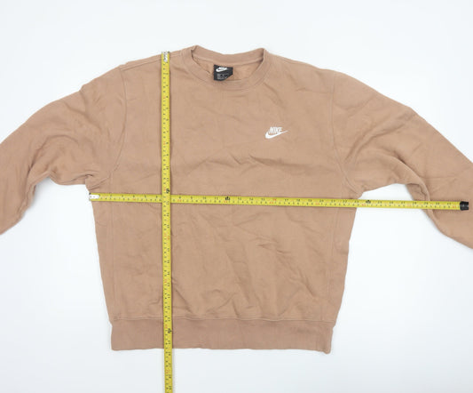 Nike Men’s Beige M Pullover Crew Neck Fleece Logo Sweatshirt
