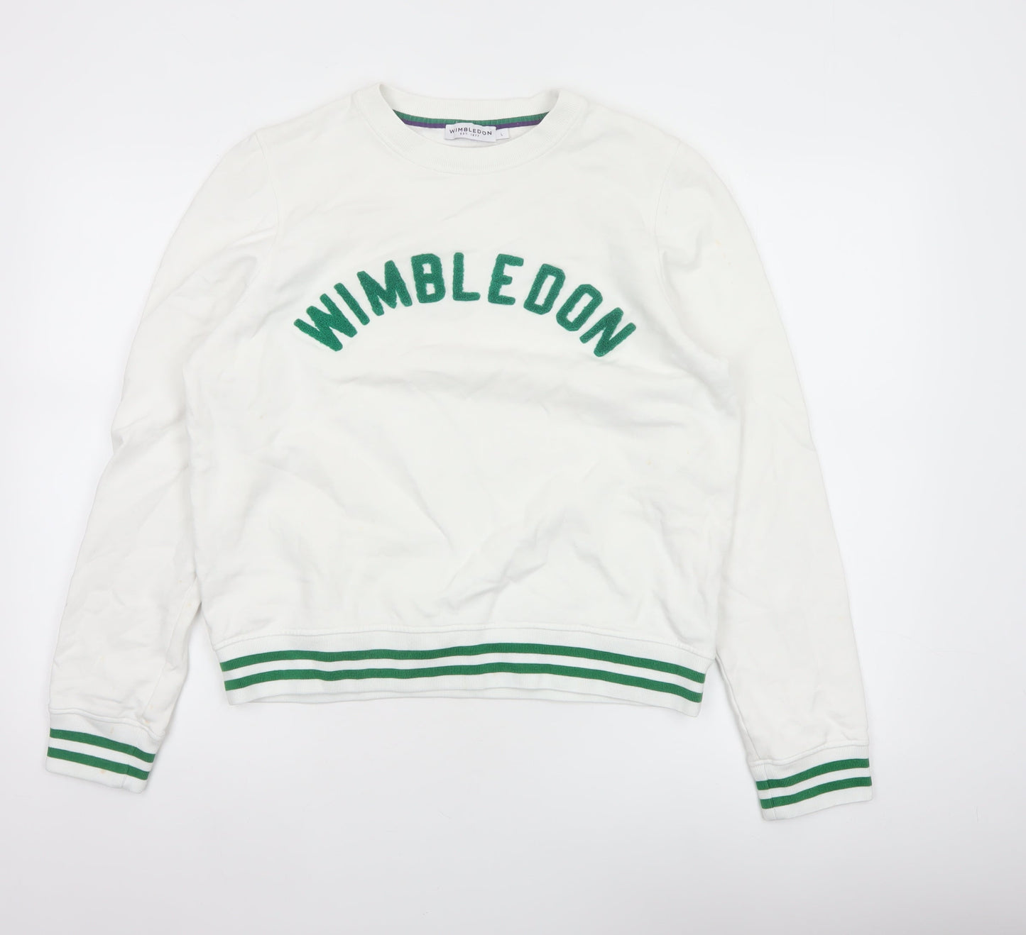 Wimbledon Women's White Green L Pullover Sweatshirt Tennis Logo