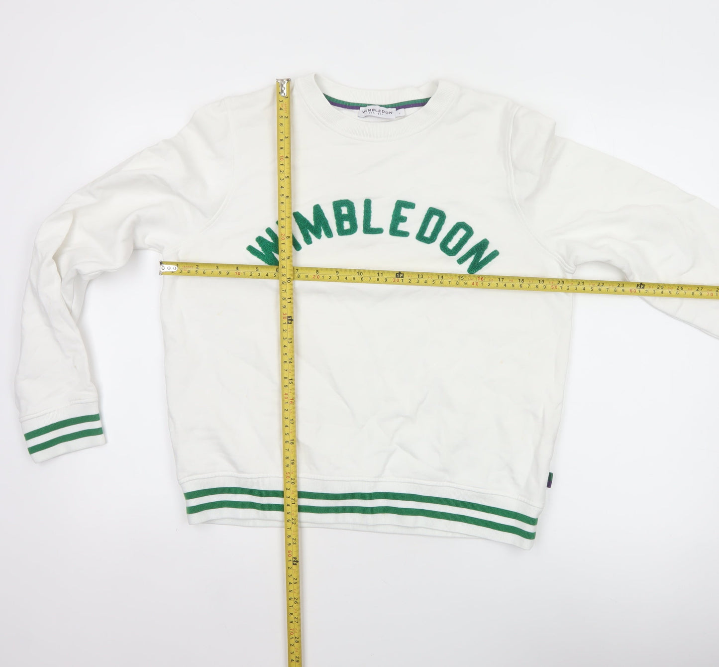 Wimbledon Women's White Green L Pullover Sweatshirt Tennis Logo