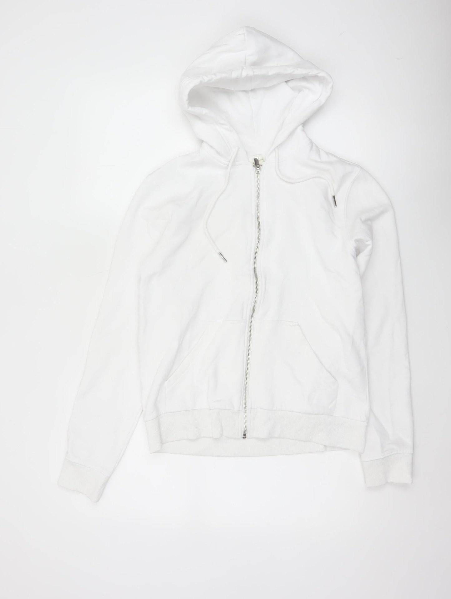 Women's White Size S Full Zip Hooded Cotton Blend Hoodie