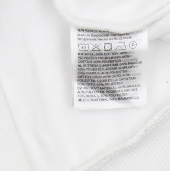 Women's White Size S Full Zip Hooded Cotton Blend Hoodie