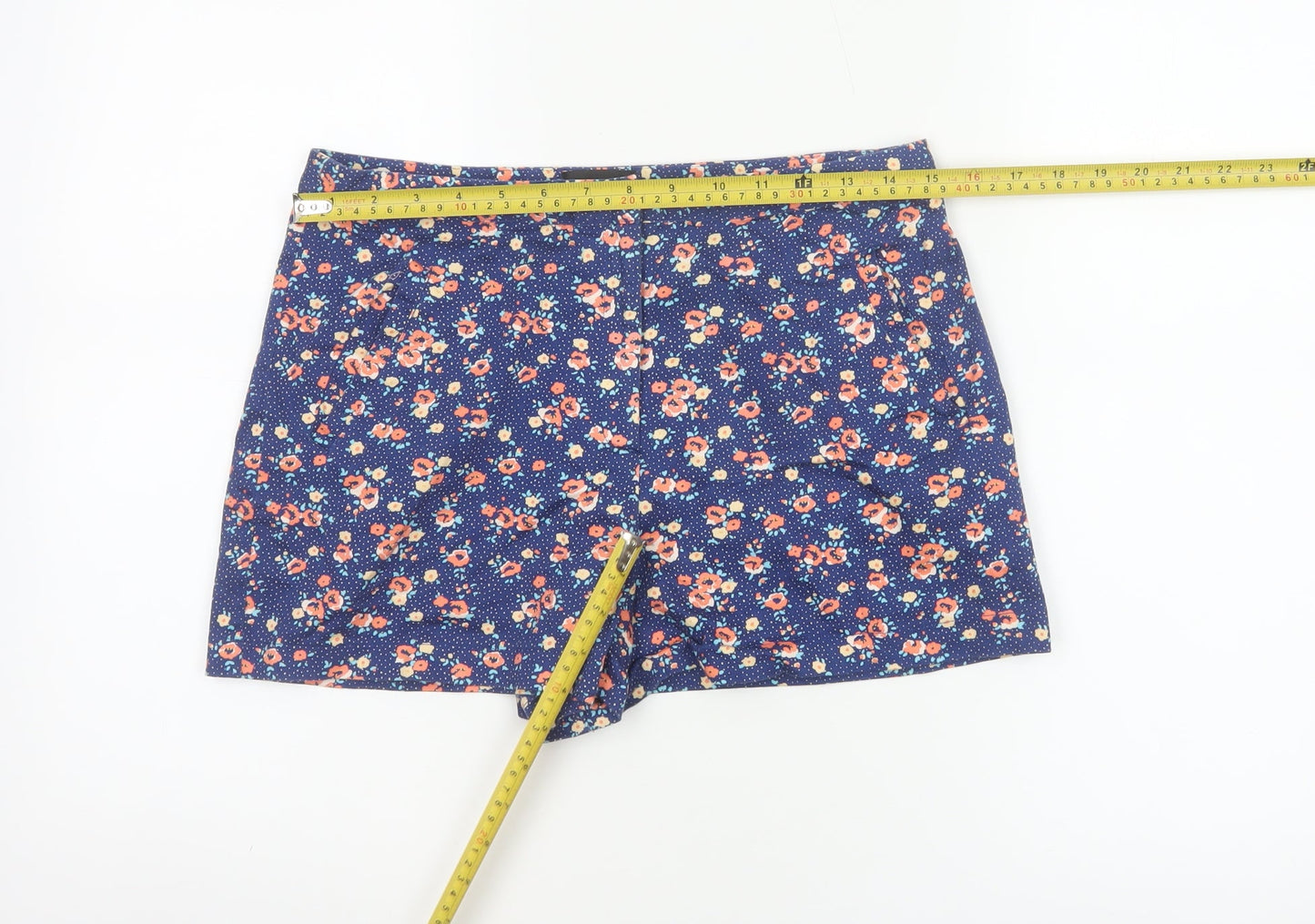 Topshop Women’s Blue Floral Stretch Shorts UK 12 Cotton