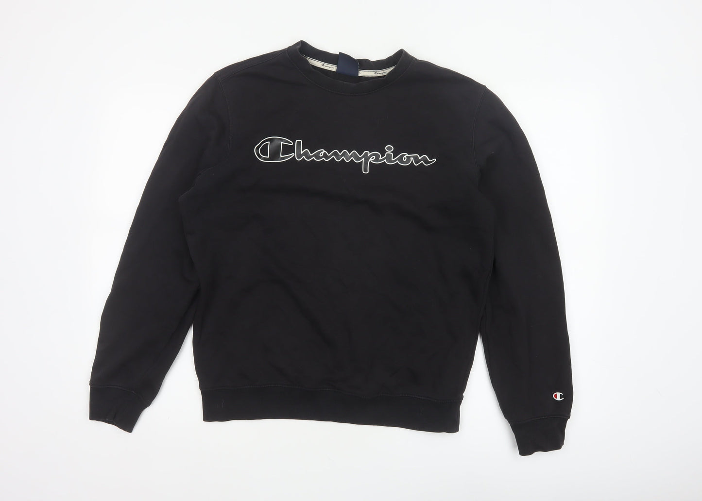 Champion Women Black S Pullover Sweatshirt Logo Crew Neck Cotton Blend