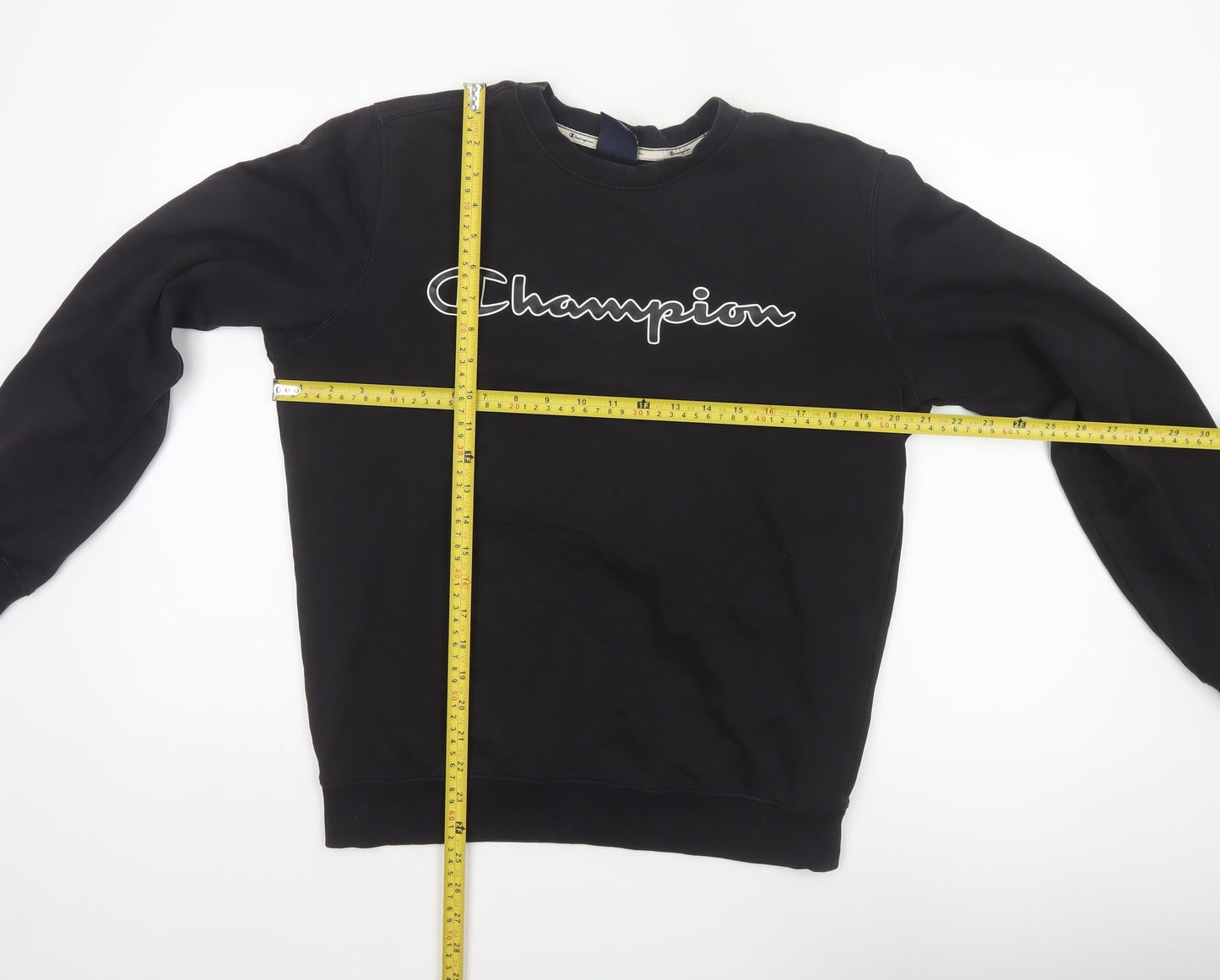 Champion Women Black S Pullover Sweatshirt Logo Crew Neck Cotton Blend