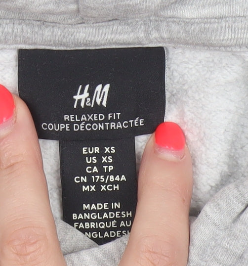 H&M Women Grey XS Relaxed Fit Fleece Pullover Hoodie