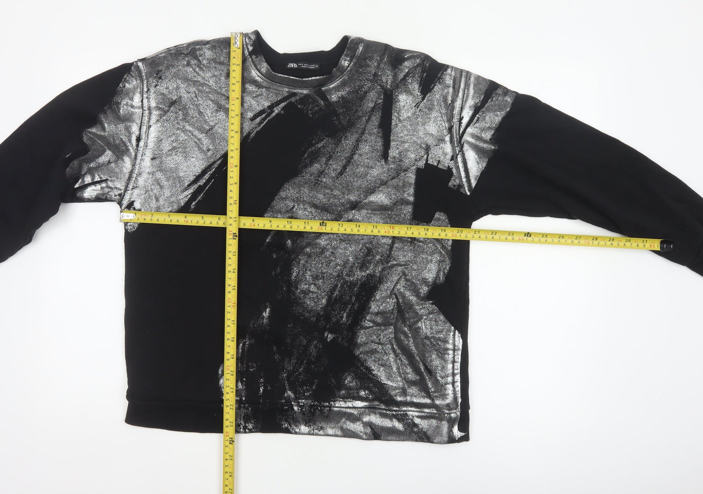 Zara Women Black Silver Metallic Pullover Sweatshirt Size S
