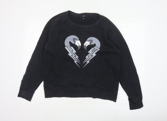 Diesel Women Black M Pullover Sweatshirt Bird Graphic 100% Cotton