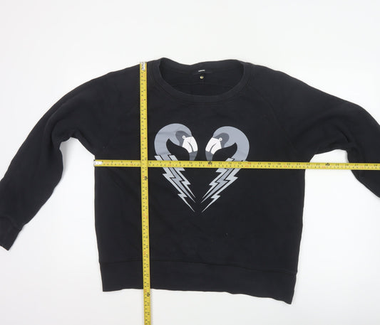 Diesel Women Black M Pullover Sweatshirt Bird Graphic 100% Cotton