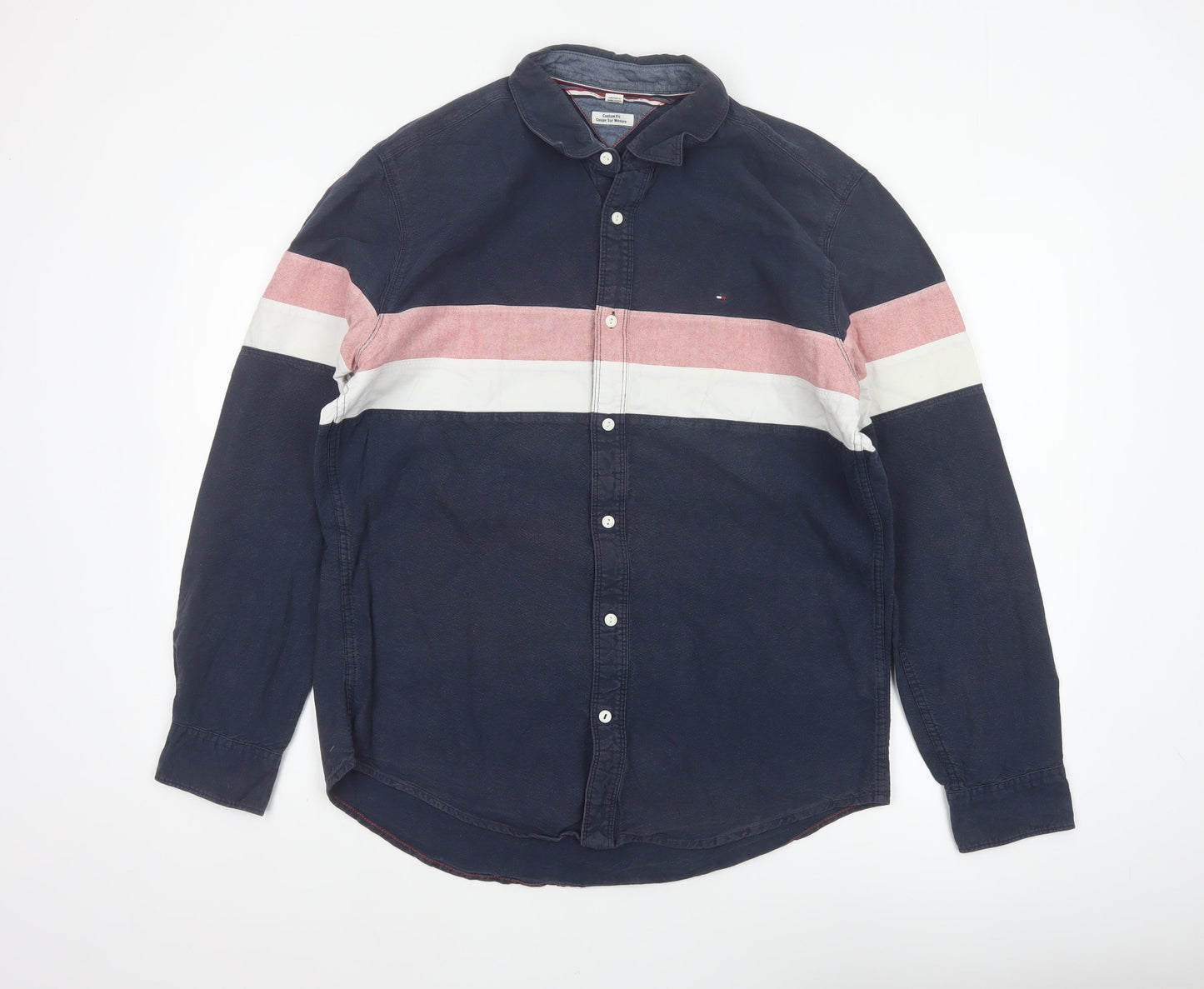 Tommy Hilfiger Men’s Navy Colourblock Cotton Shirt L Classic Fit