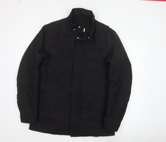 Reiss Men Black M Military Jacket Padded 4 Pocket Stand-Up Collar