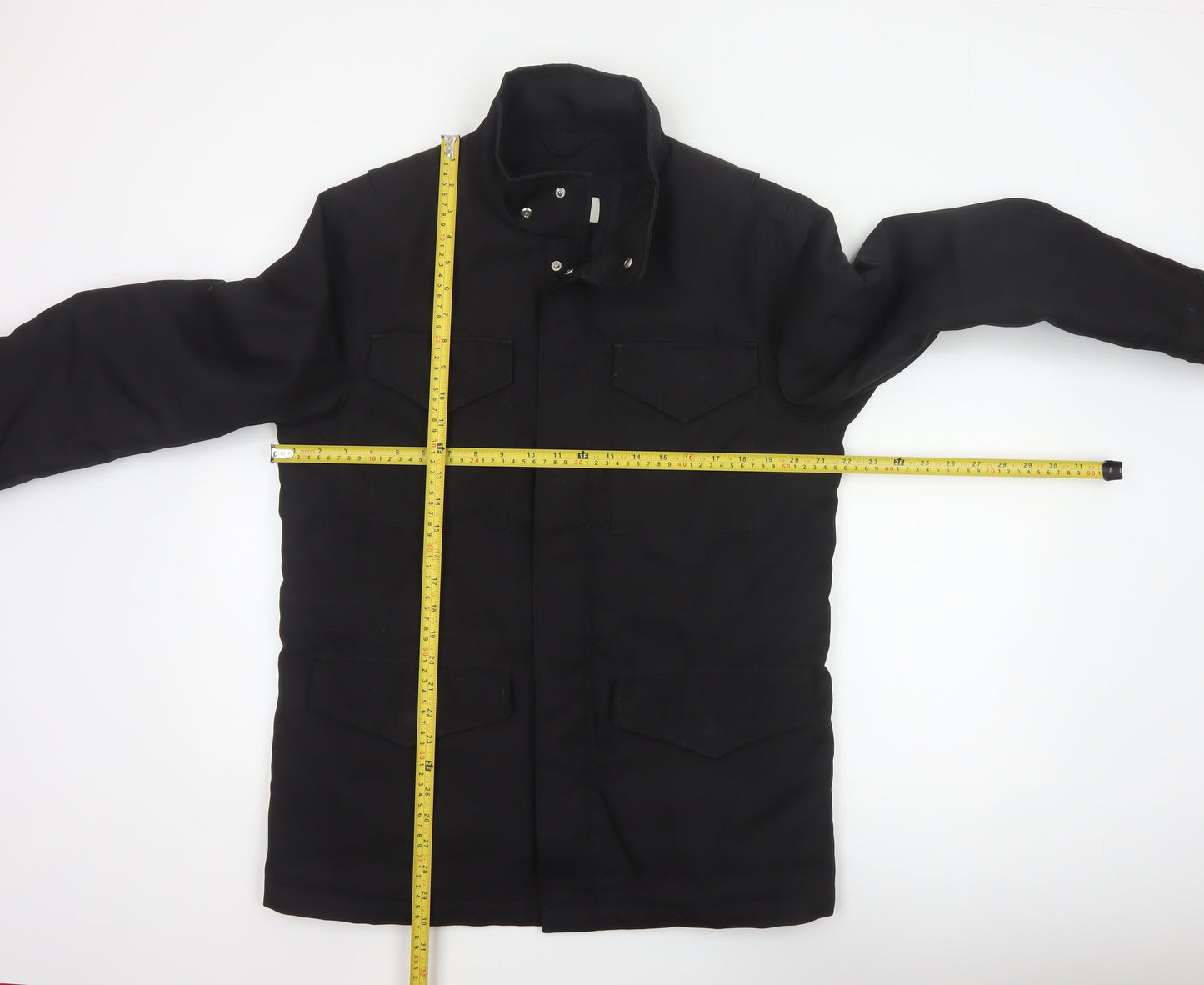 Reiss Men Black M Military Jacket Padded 4 Pocket Stand-Up Collar