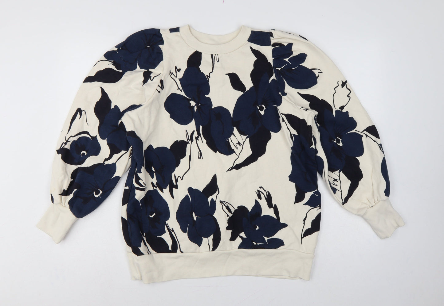 Kin Women’s Ivory Navy Floral Balloon Sleeve Sweatshirt Size S