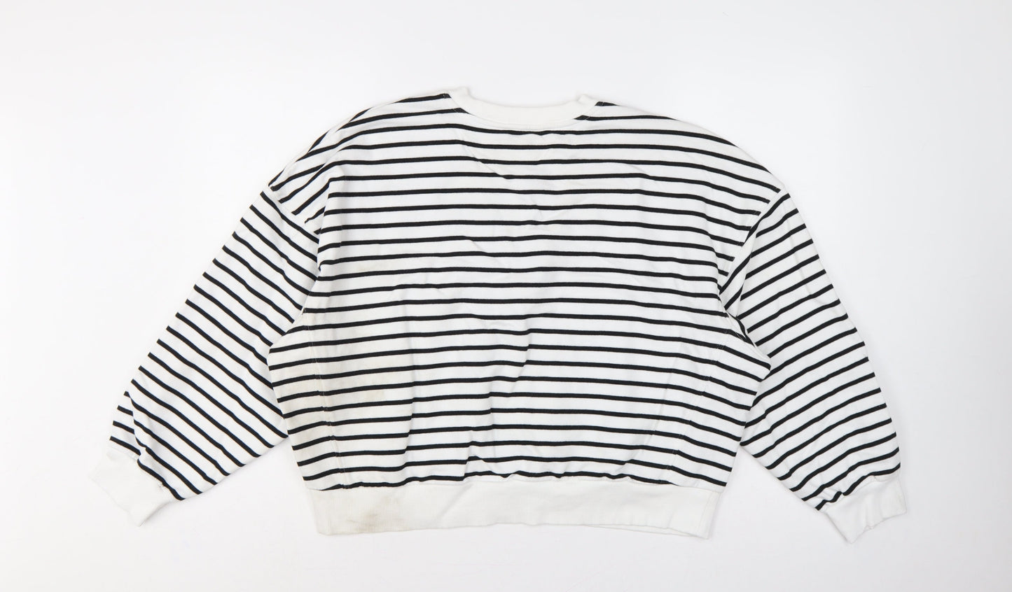 Marks & Spencer Women White Black L Striped Pullover Sweatshirt Pockets