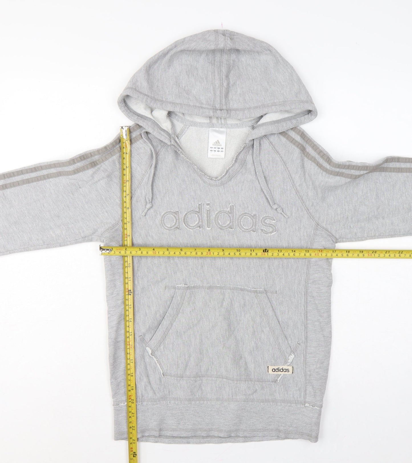 Adidas Women Grey UK 8 Pullover Hoodie Embroidered Logo 3 Stripe Cotton