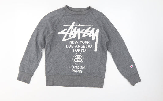 Stussy x Champion Unisex Grey S Pullover Logo Sweatshirt
