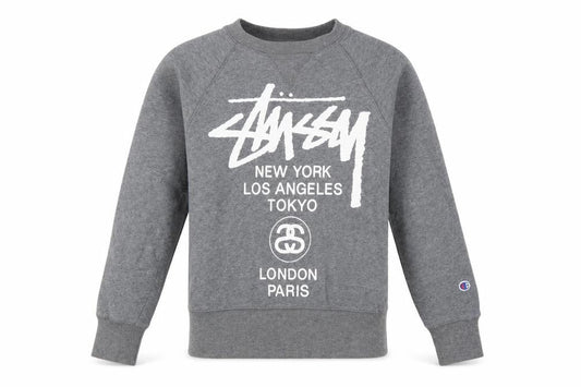 Stussy x Champion Unisex Grey S Pullover Logo Sweatshirt