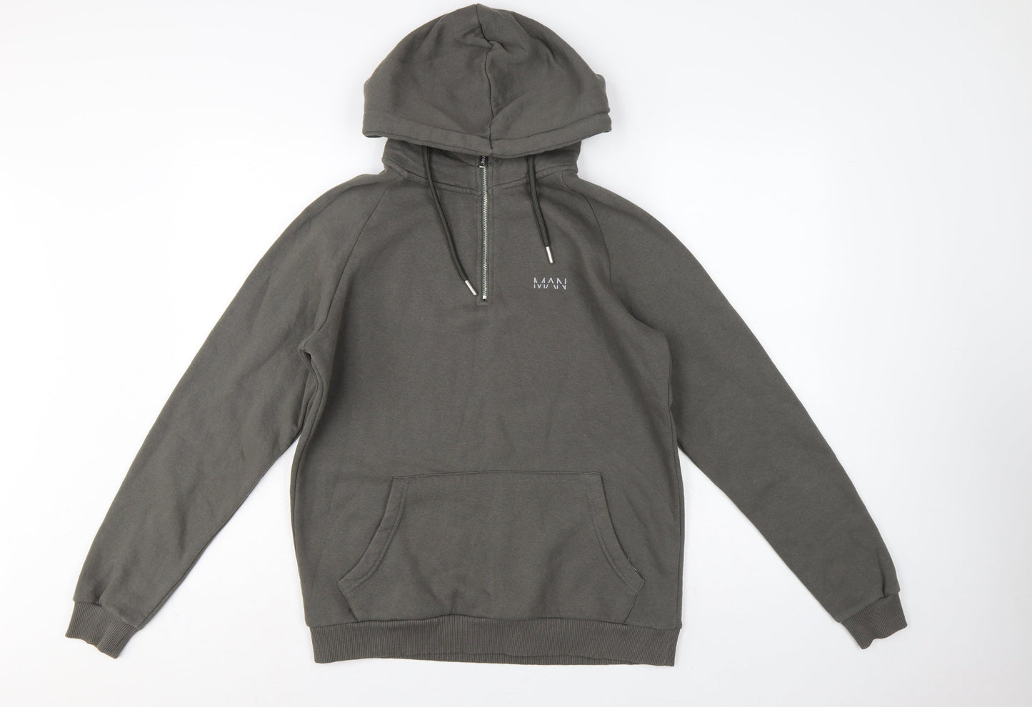 BoohooMAN Men’s Grey S 1/4 Zip Pullover Hoodie Logo Cotton