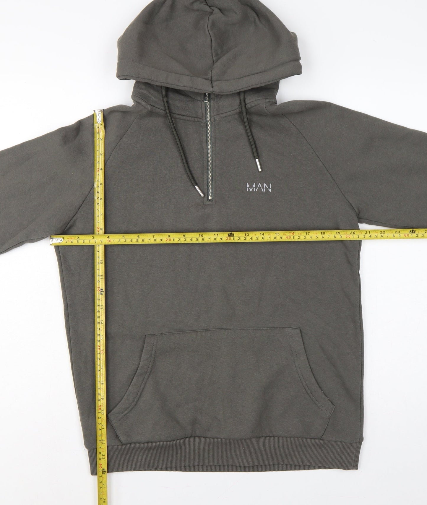BoohooMAN Men’s Grey S 1/4 Zip Pullover Hoodie Logo Cotton