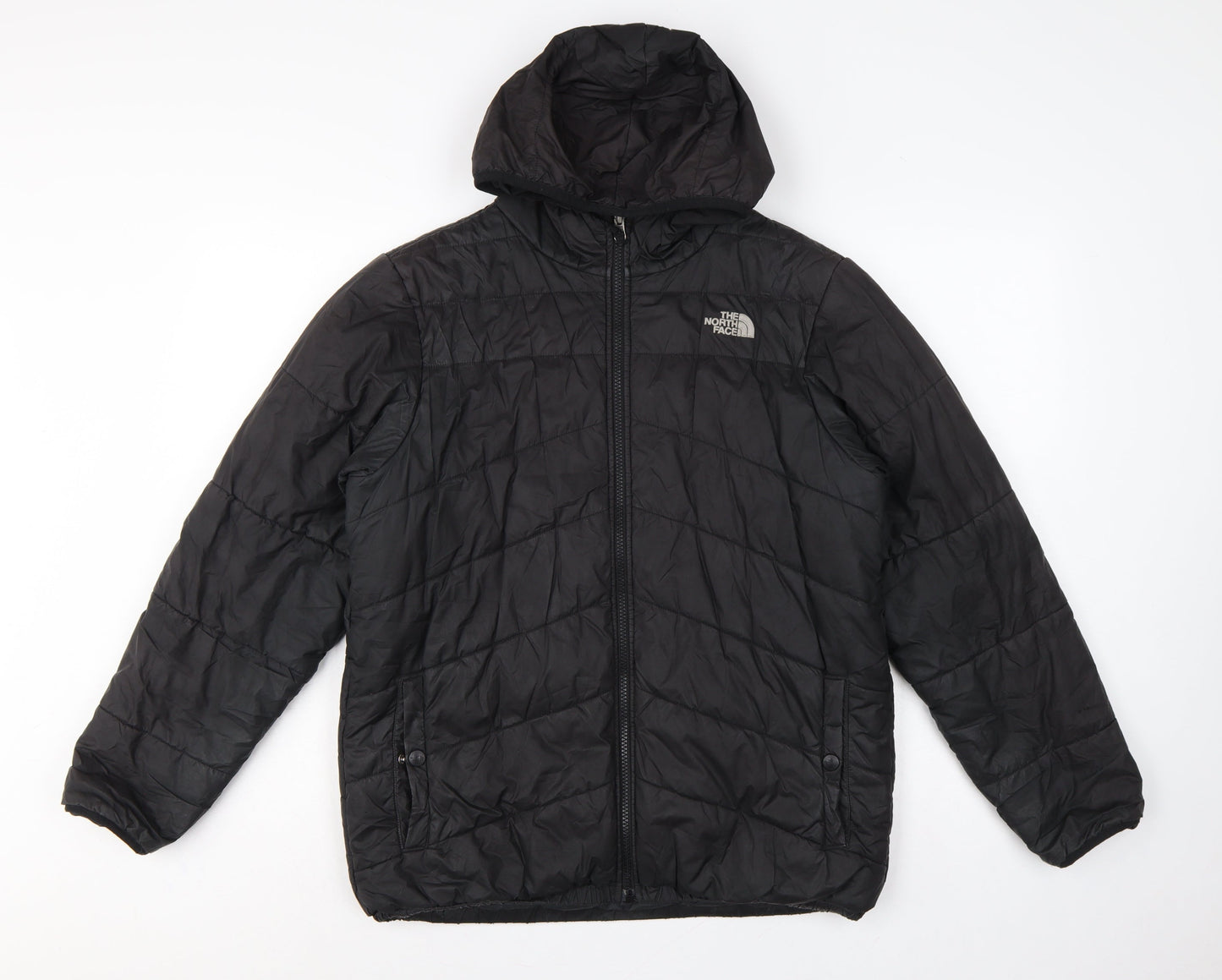 The North Face Boys Black XL Puffer Jacket Hooded Quilted Full Zip