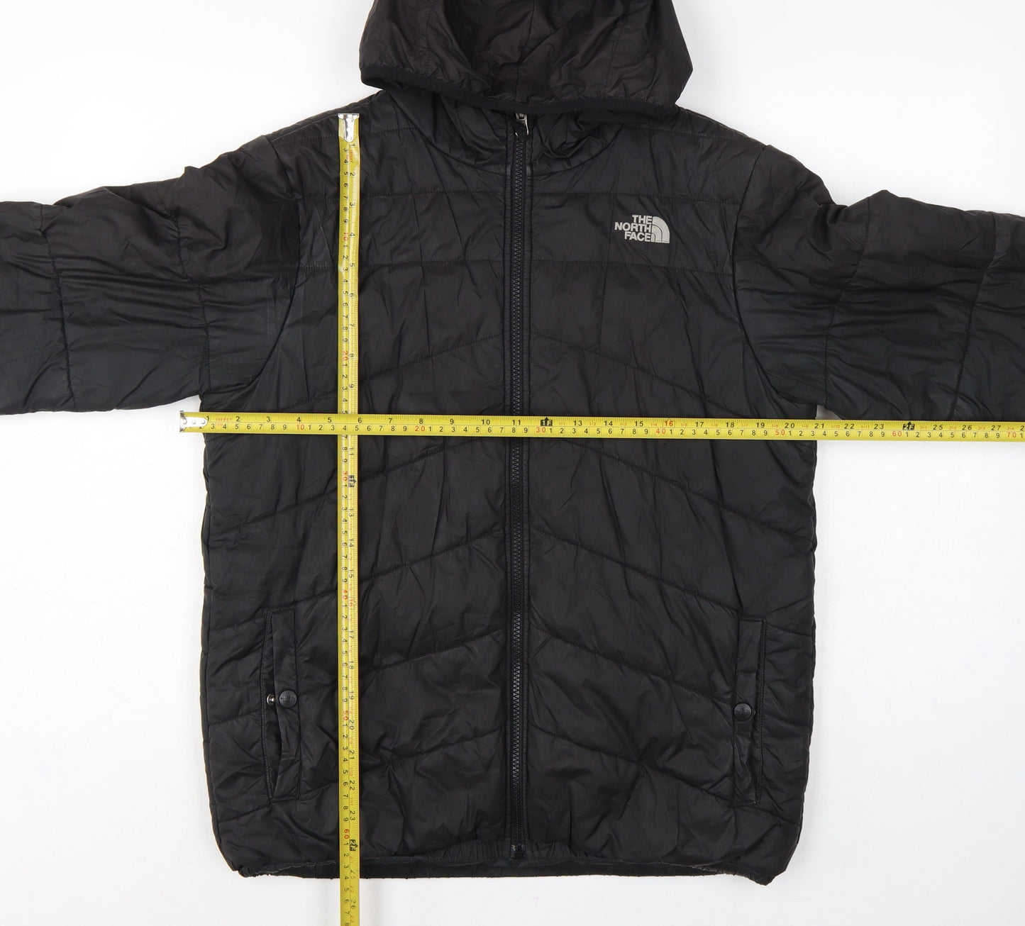 The North Face Boys Black XL Puffer Jacket Hooded Quilted Full Zip