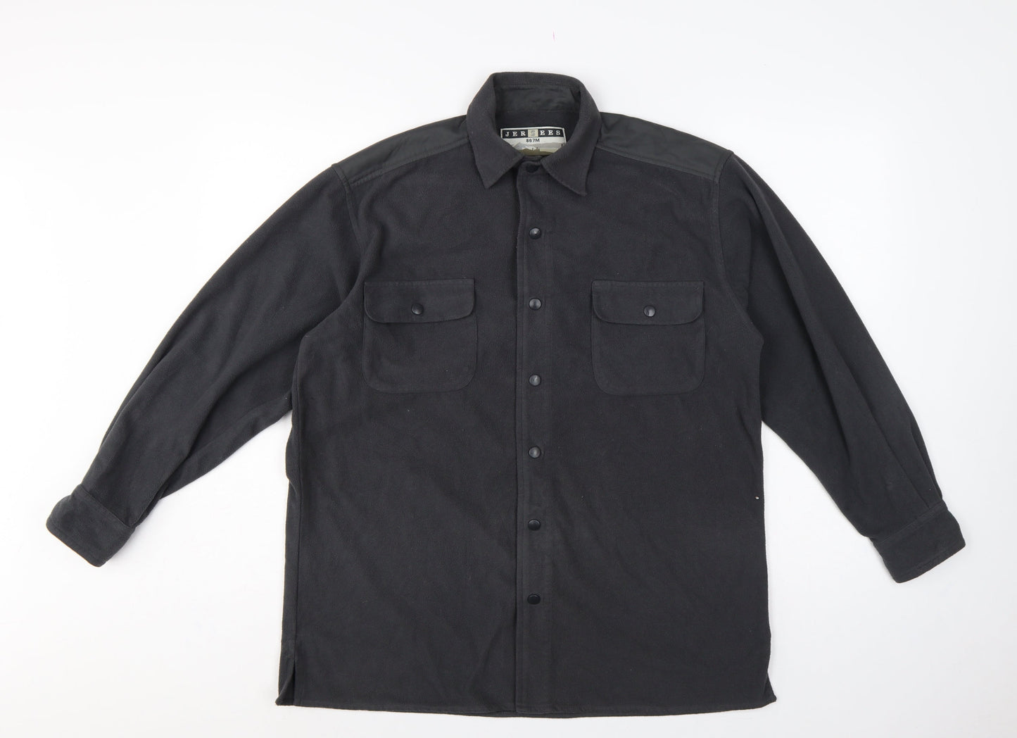 Jerzees Men’s Black Small Fleece Snap Shirt Jacket Outdoor Workwear