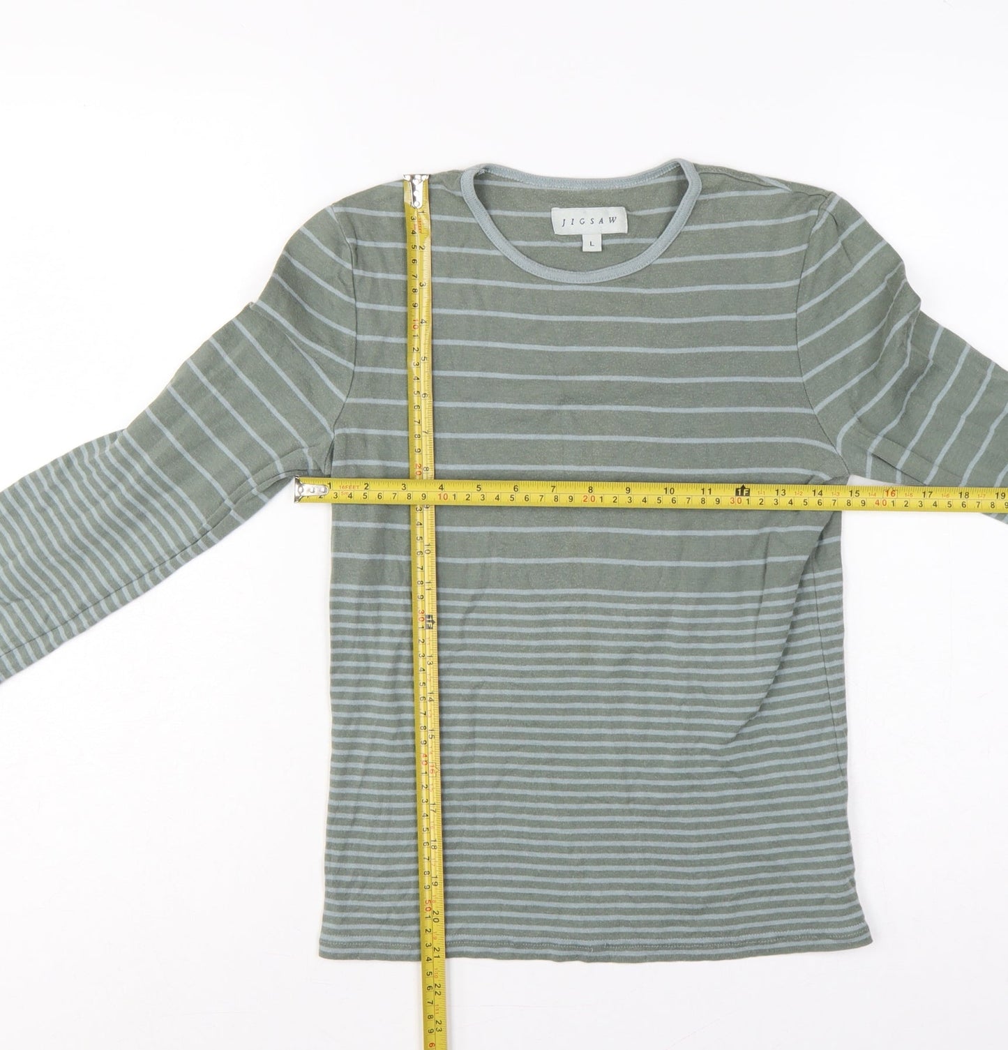 Jigsaw Women’s Green L Basic Striped Cotton Long Sleeve T-Shirt