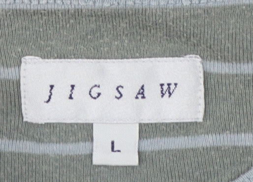 Jigsaw Women’s Green L Basic Striped Cotton Long Sleeve T-Shirt