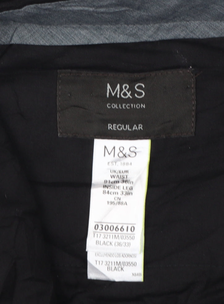 Marks and Spencer Men Black 33in Regular Straight Dress Trousers