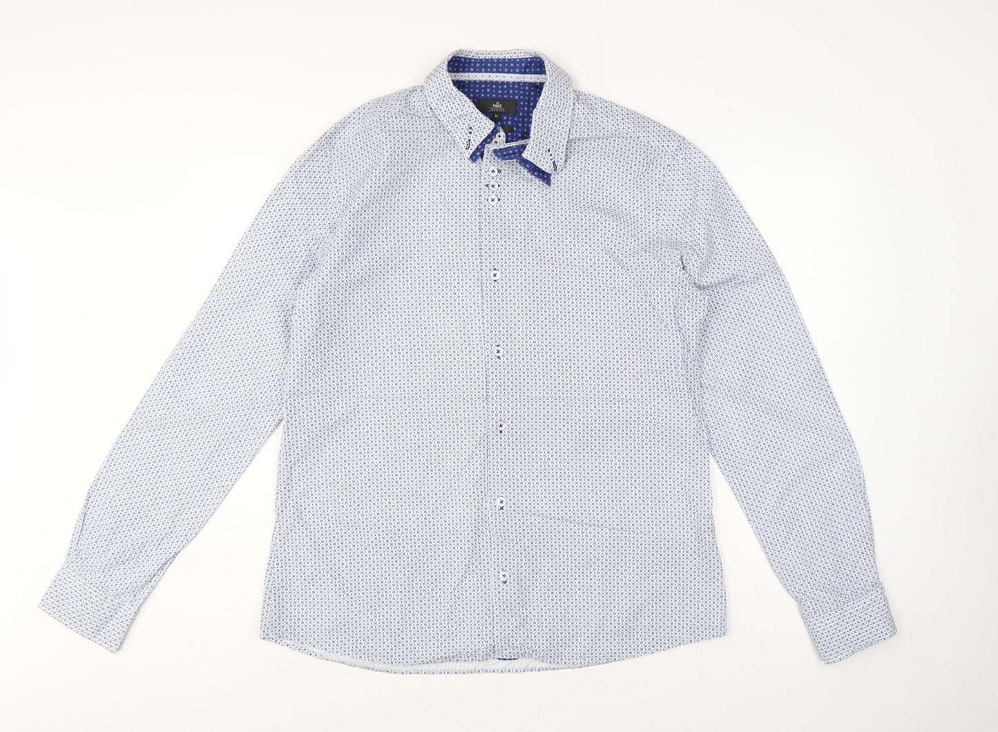 Next Tailoring Men’s Blue Geometric Slim Fit XL Cotton Shirt