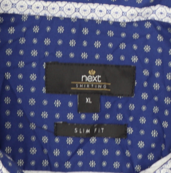 Next Tailoring Men’s Blue Geometric Slim Fit XL Cotton Shirt