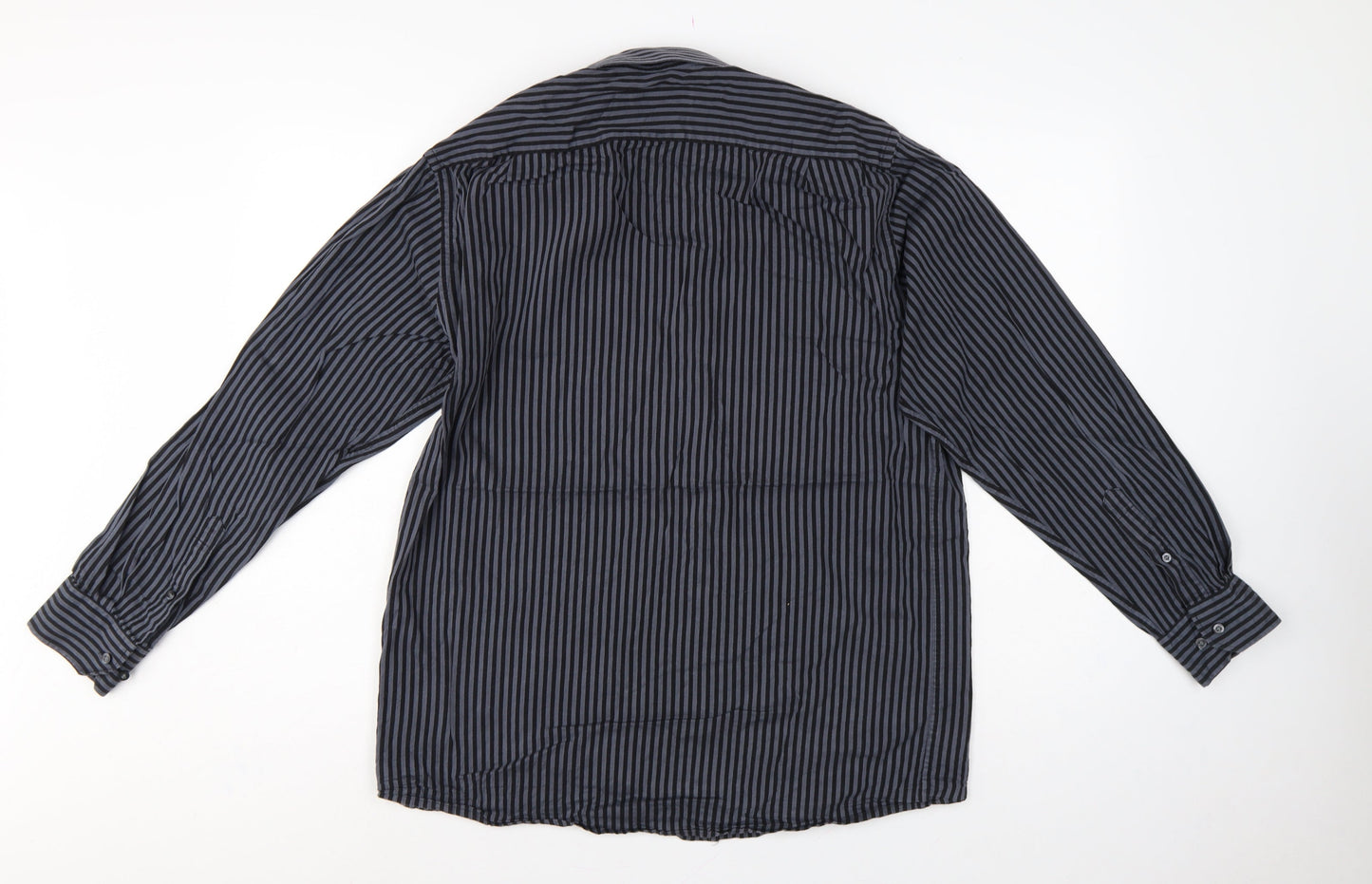 Double TWO Men’s Black Grey Stripe 15.5 Collar Cotton Button-Up Shirt