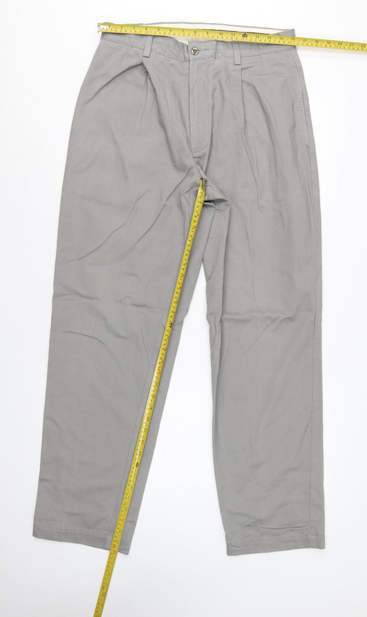 Maine New England Men's Grey 34R Chino Trousers Straight Leg Cotton