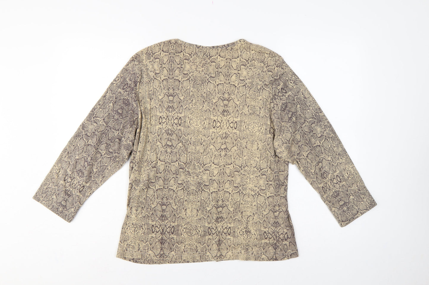 Dash Women’s Beige Snake Print Cotton Long Sleeve Basic Top UK 18
