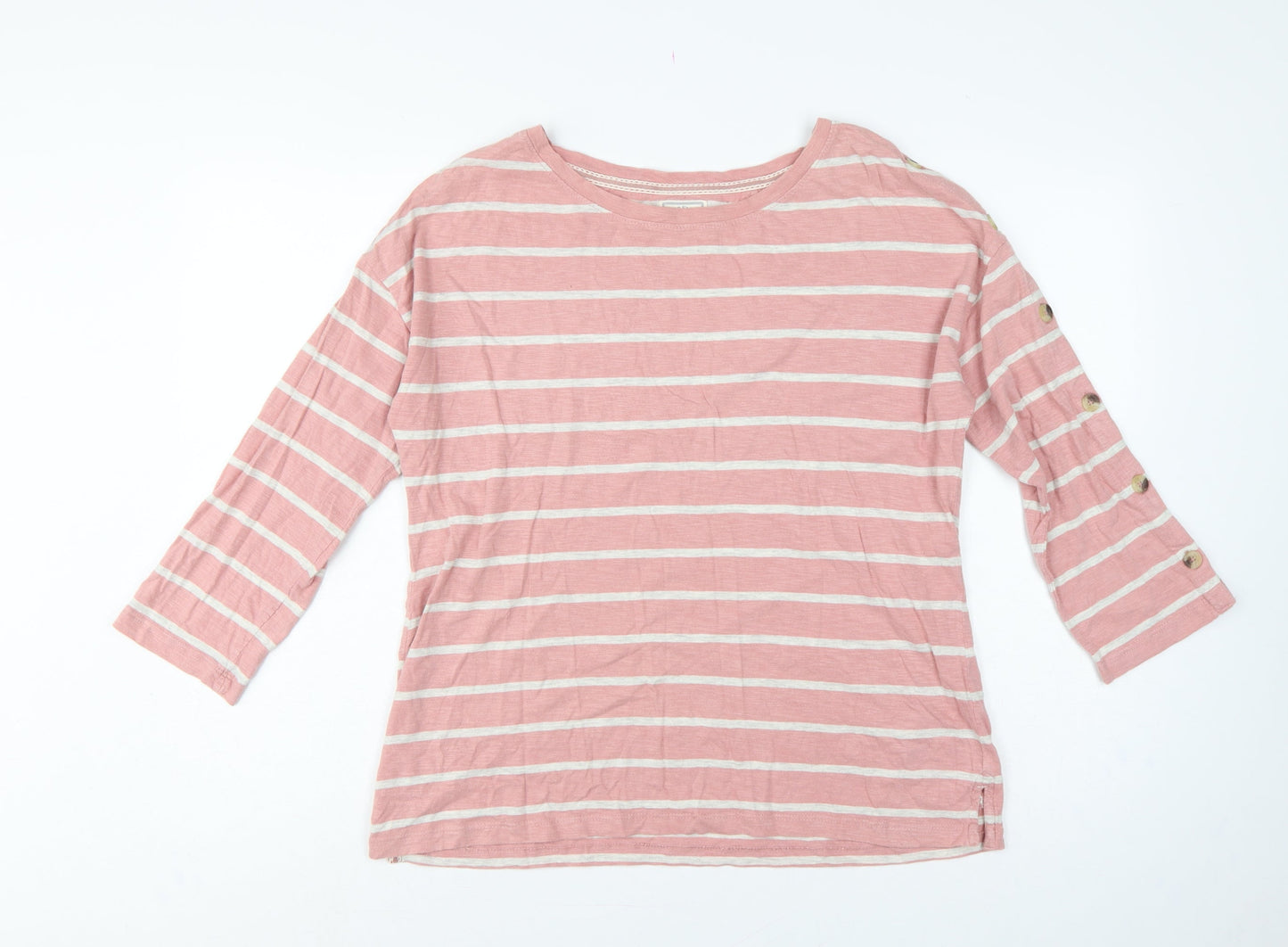 Fat Face Women Pink Stripe UK 10 3/4 Sleeve Jersey T-Shirt