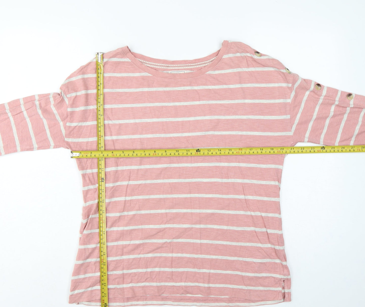 Fat Face Women Pink Stripe UK 10 3/4 Sleeve Jersey T-Shirt