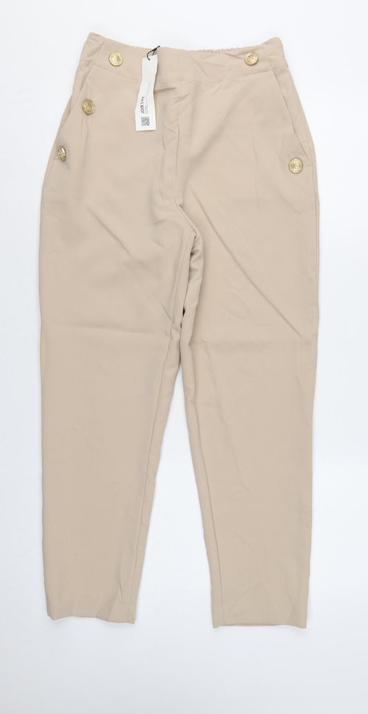 Zara Women Beige High Rise Tapered Tailored Trousers Size S
